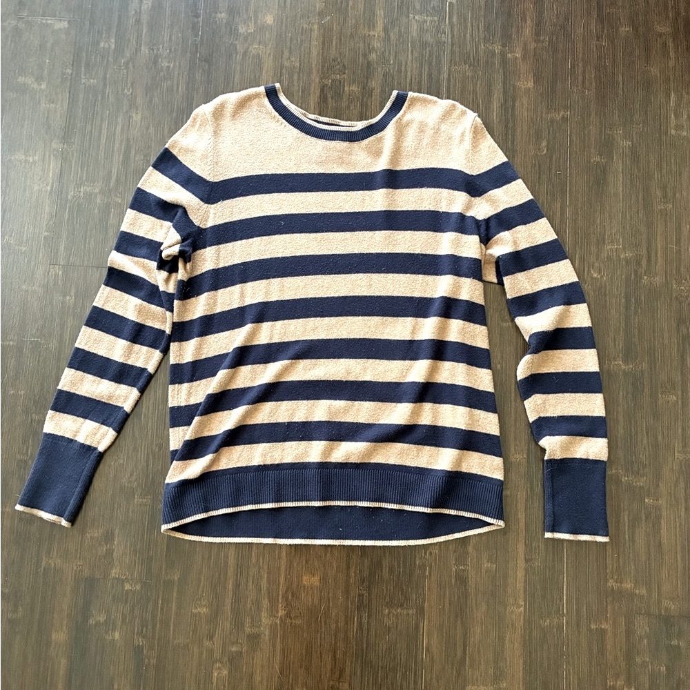 A New Day Navy and Tan Striped Crew Neck Sweater, Sz Large